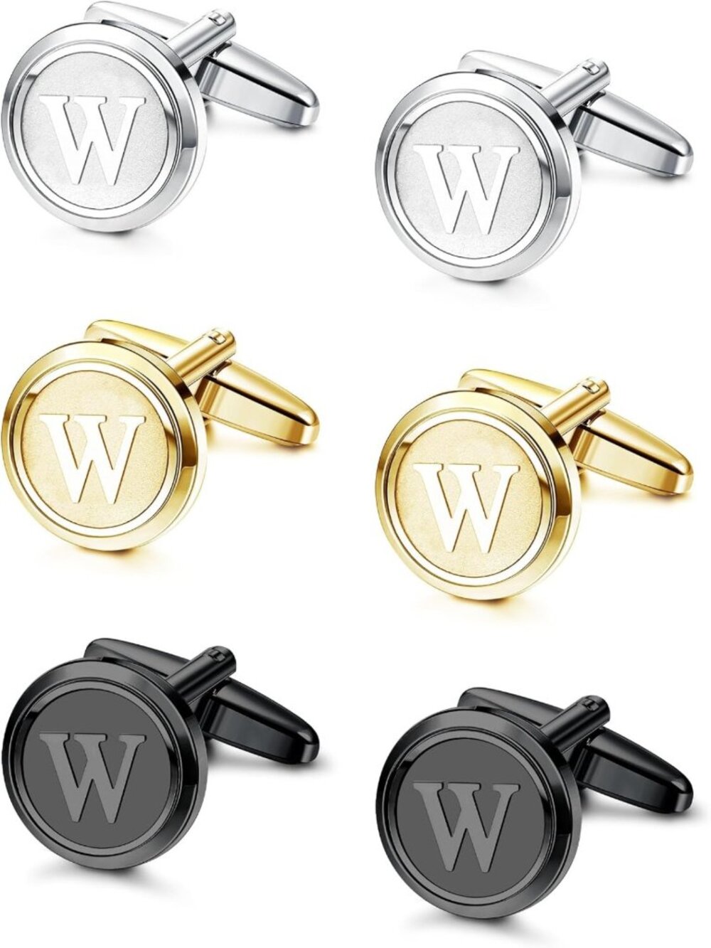 3 Pairs Classic Initial Cufflinks Set for Men - Stylish Personalized Accessories